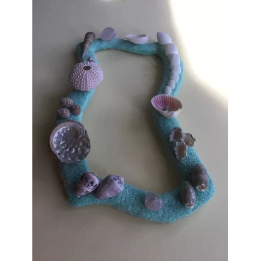 Sea Picture / Frame, Mint Green, White & Pink Sandy Wave # 24 Sea Picture / Frame, Mint Green, White & Pink Sandy Wave # 24