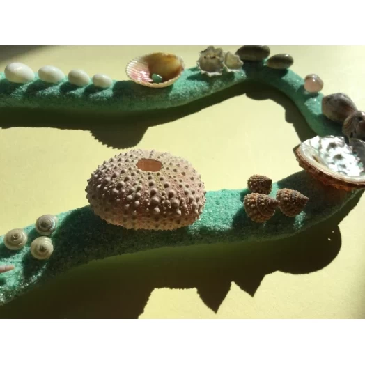 Sea Picture / Frame, Mint Green, White & Pink Sandy Wave # 24 Sea Picture / Frame, Mint Green, White & Pink Sandy Wave # 24
