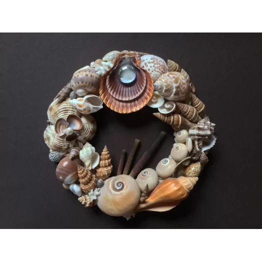 Sea Picture / Frame, Brown, Beige & Tile-red, Round # 11