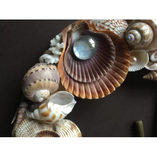 Sea Picture / Frame, Brown, Beige & Tile-red, Round # 11