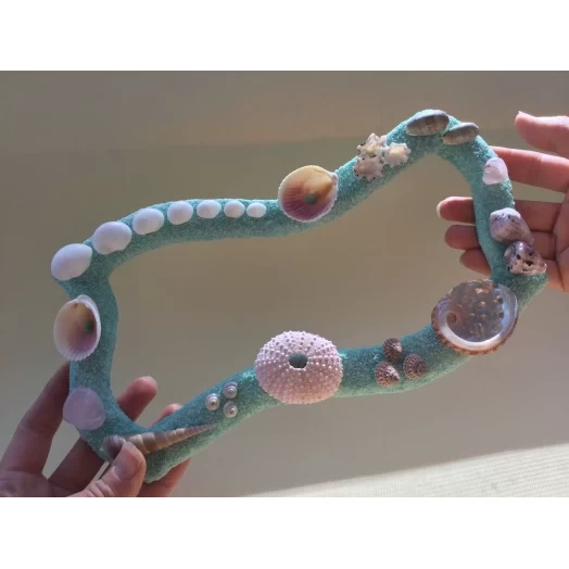 Sea Picture / Frame, Mint Green, White & Pink Sandy Wave # 24 Sea Picture / Frame, Mint Green, White & Pink Sandy Wave # 24