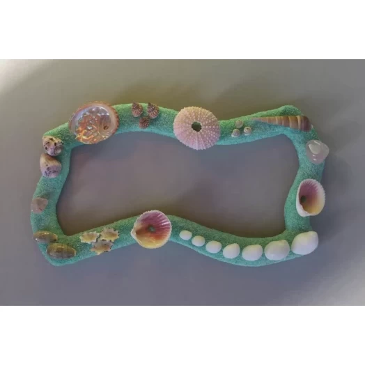 Sea Picture / Frame, Mint Green, White & Pink Sandy Wave # 24 Sea Picture / Frame, Mint Green, White & Pink Sandy Wave # 24