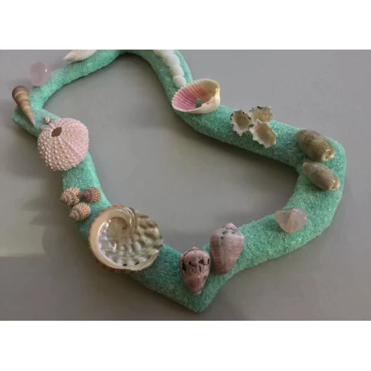 Sea Picture / Frame, Mint Green, White & Pink Sandy Wave # 24 Sea Picture / Frame, Mint Green, White & Pink Sandy Wave # 24
