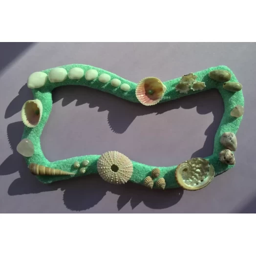 Sea Picture / Frame, Mint Green, White & Pink Sandy Wave # 24 Sea Picture / Frame, Mint Green, White & Pink Sandy Wave # 24