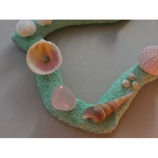 Sea Picture / Frame, Mint Green, White & Pink Sandy Wave # 24 Sea Picture / Frame, Mint Green, White & Pink Sandy Wave # 24