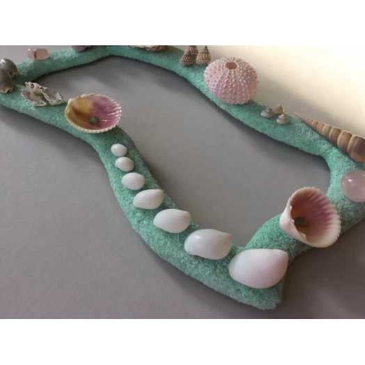 Sea Picture / Frame, Mint Green, White & Pink Sandy Wave # 24 Sea Picture / Frame, Mint Green, White & Pink Sandy Wave # 24