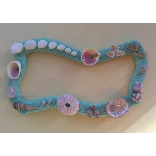 Sea Picture / Frame, Mint Green, White & Pink Sandy Wave # 24 Sea Picture / Frame, Mint Green, White & Pink Sandy Wave # 24
