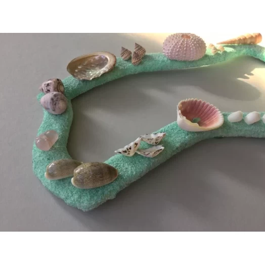 Sea Picture / Frame, Mint Green, White & Pink Sandy Wave # 24 Sea Picture / Frame, Mint Green, White & Pink Sandy Wave # 24