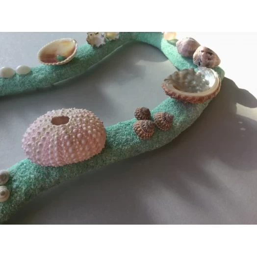 Sea Picture / Frame, Mint Green, White & Pink Sandy Wave # 24 Sea Picture / Frame, Mint Green, White & Pink Sandy Wave # 24