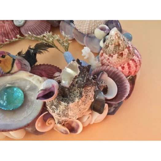 Морская картина / рамка голубая, бордовая, фиолетовая и розовая, овальная # 11 Морская картина / рамка голубая, бордовая, фиолетовая и розовая, овальная # 11