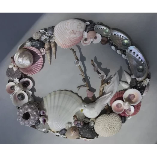 Sea Picture / Frame, White, Grey and Pink, Oval # 2 Sea Picture / Frame, White, Grey and Pink, Oval # 2