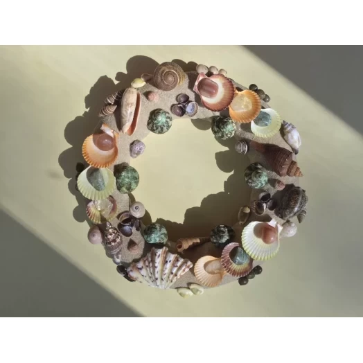 Sea Picture / Frame, Colorful, Round, Light Brown Sandy # 16