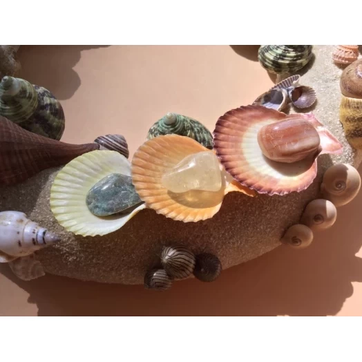 Sea Picture / Frame, Colorful, Round, Light Brown Sandy # 16
