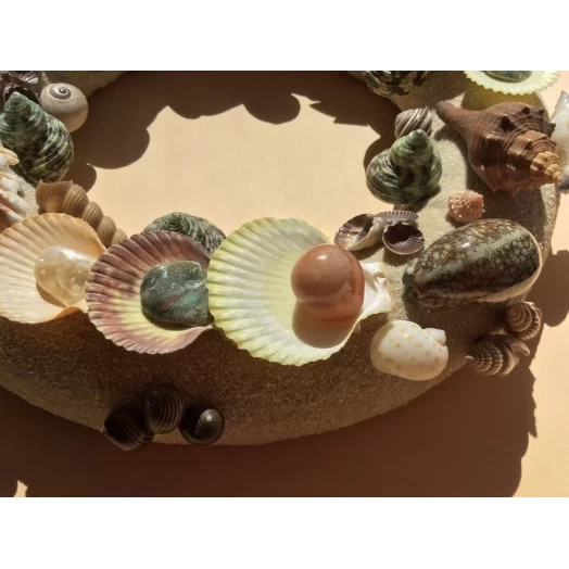 Sea Picture / Frame, Colorful, Round, Light Brown Sandy # 16