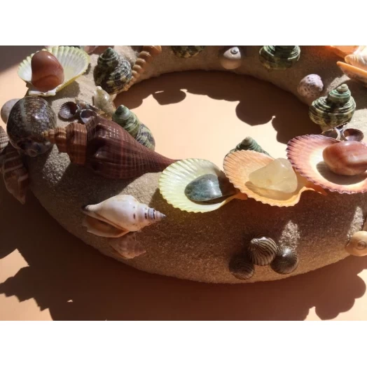 Sea Picture / Frame, Colorful, Round, Light Brown Sandy # 16