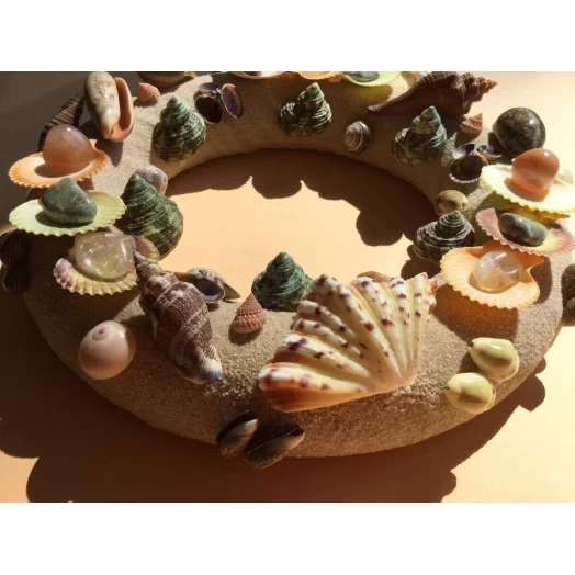 Sea Picture / Frame, Colorful, Round, Light Brown Sandy # 16