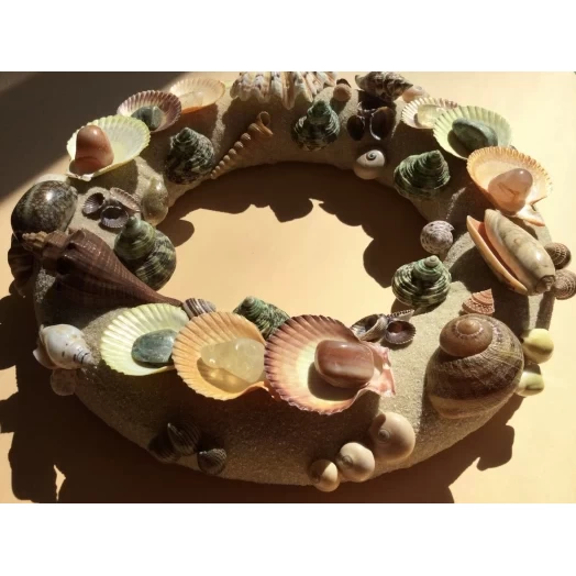 Sea Picture / Frame, Colorful, Round, Light Brown Sandy # 16