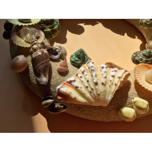 Sea Picture / Frame, Colorful, Round, Light Brown Sandy # 16