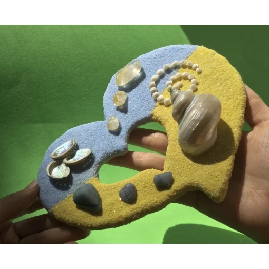 Sea Picture / Frame, Yellow & Blue Sandy Heart # 40 Sea Picture / Frame, Yellow & Blue Sandy Heart # 40