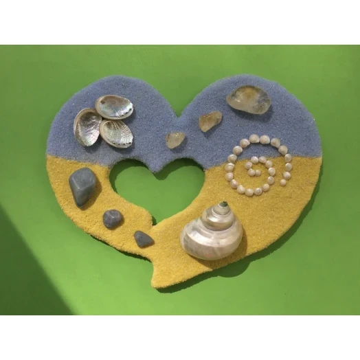 Sea Picture / Frame, Yellow & Blue Sandy Heart # 40 Sea Picture / Frame, Yellow & Blue Sandy Heart # 40