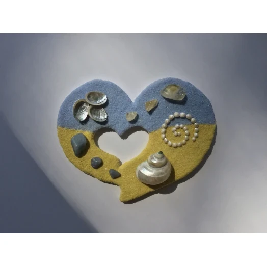 Sea Picture / Frame, Yellow & Blue Sandy Heart # 40 Sea Picture / Frame, Yellow & Blue Sandy Heart # 40