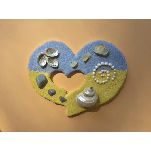 Sea Picture / Frame, Yellow & Blue Sandy Heart # 40 Sea Picture / Frame, Yellow & Blue Sandy Heart # 40