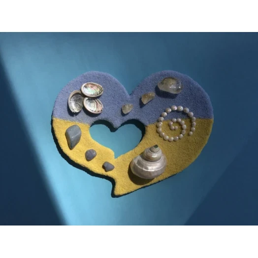 Sea Picture / Frame, Yellow & Blue Sandy Heart # 40 Sea Picture / Frame, Yellow & Blue Sandy Heart # 40