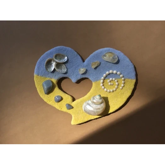 Sea Picture / Frame, Yellow & Blue Sandy Heart # 40 Sea Picture / Frame, Yellow & Blue Sandy Heart # 40