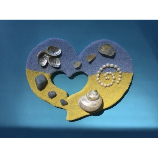 Sea Picture / Frame, Yellow & Blue Sandy Heart # 40 Sea Picture / Frame, Yellow & Blue Sandy Heart # 40