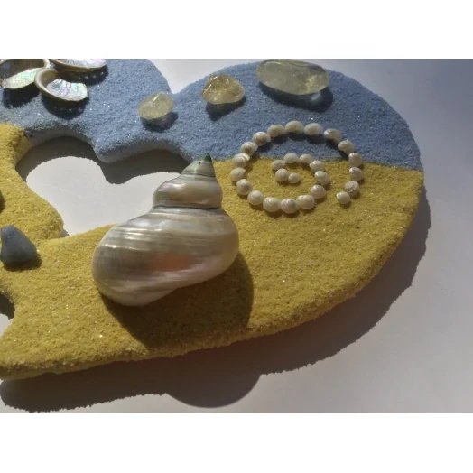 Sea Picture / Frame, Yellow & Blue Sandy Heart # 40 Sea Picture / Frame, Yellow & Blue Sandy Heart # 40