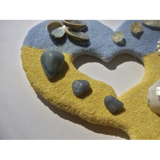 Sea Picture / Frame, Yellow & Blue Sandy Heart # 40 Sea Picture / Frame, Yellow & Blue Sandy Heart # 40