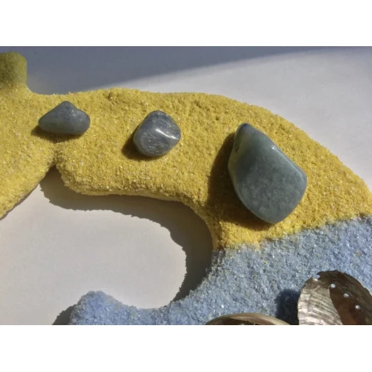 Sea Picture / Frame, Yellow & Blue Sandy Heart # 40 Sea Picture / Frame, Yellow & Blue Sandy Heart # 40