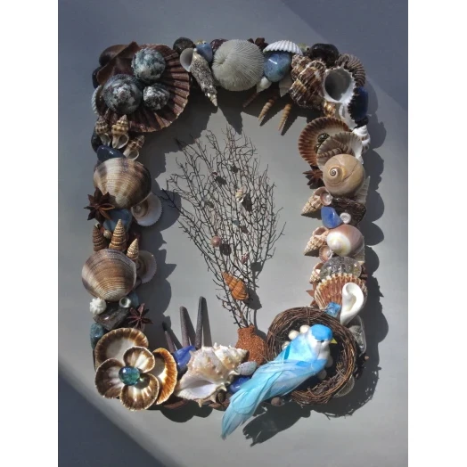 Sea Picture / Frame, Brown, Blue & White, Rectangular # 6 Sea Picture / Frame, Brown, Blue & White, Rectangular # 6