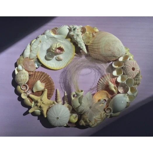Sea Picture / Frame, White, Pink & Yellow, Oval # 6 Sea Picture / Frame, White, Pink & Yellow, Oval # 6