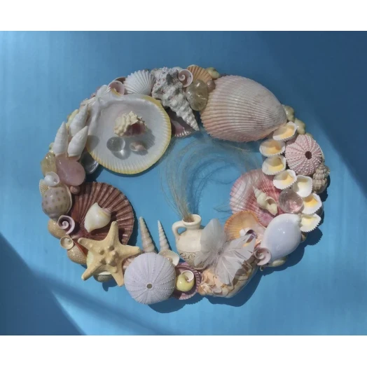 Sea Picture / Frame, White, Pink & Yellow, Oval # 6 Sea Picture / Frame, White, Pink & Yellow, Oval # 6