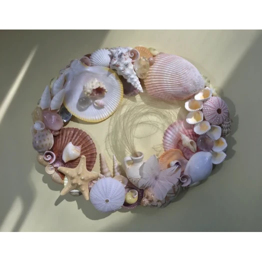 Sea Picture / Frame, White, Pink & Yellow, Oval # 6 Sea Picture / Frame, White, Pink & Yellow, Oval # 6