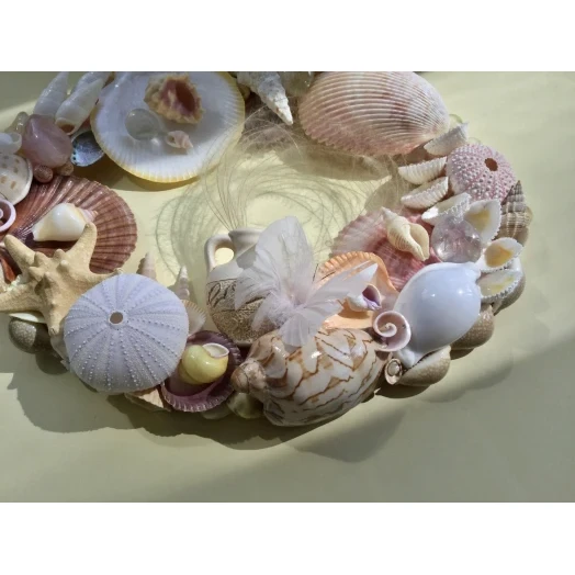 Sea Picture / Frame, White, Pink & Yellow, Oval # 6 Sea Picture / Frame, White, Pink & Yellow, Oval # 6