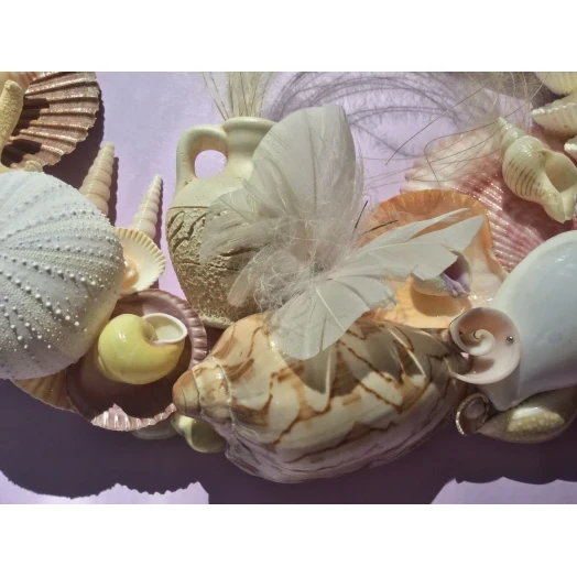 Sea Picture / Frame, White, Pink & Yellow, Oval # 6 Sea Picture / Frame, White, Pink & Yellow, Oval # 6
