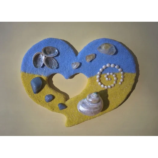 Sea Picture / Frame, Yellow & Blue Sandy Heart # 40 Sea Picture / Frame, Yellow & Blue Sandy Heart # 40