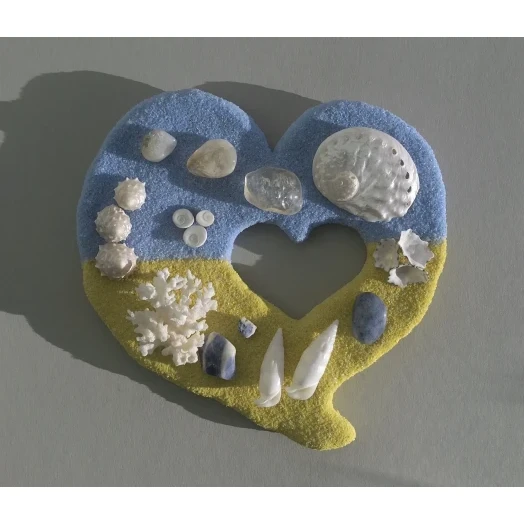 Sea Picture / Frame, Yellow & Blue Sandy Heart # 42