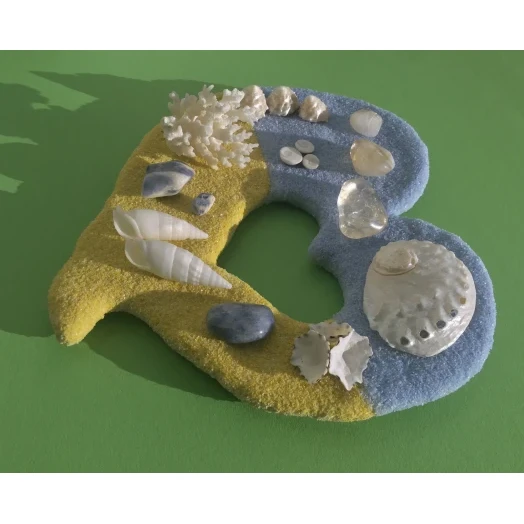 Sea Picture / Frame, Yellow & Blue Sandy Heart # 42