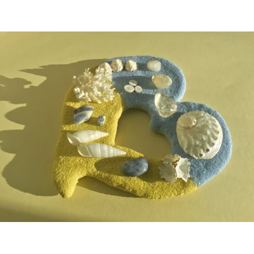 Sea Picture / Frame, Yellow & Blue Sandy Heart # 42