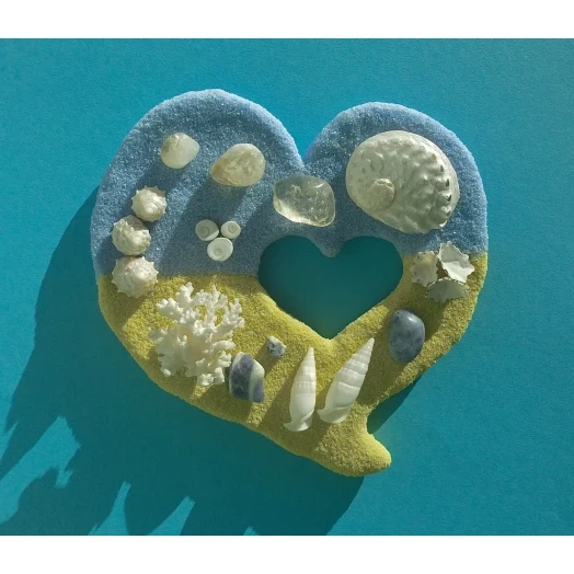 Sea Picture / Frame, Yellow & Blue Sandy Heart # 42