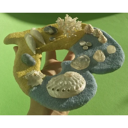 Sea Picture / Frame, Yellow & Blue Sandy Heart # 42