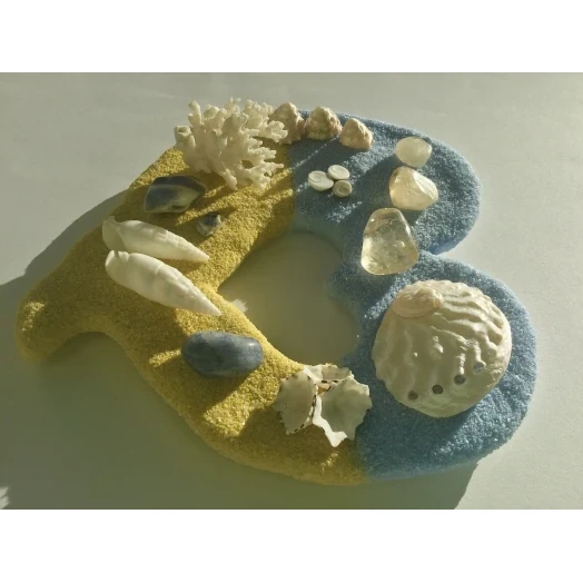 Sea Picture / Frame, Yellow & Blue Sandy Heart # 42