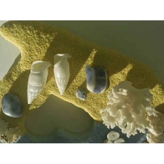 Sea Picture / Frame, Yellow & Blue Sandy Heart # 42