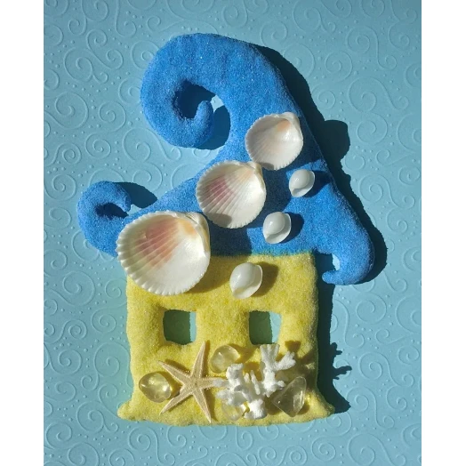 Sea Picture / Frame, Yellow & Blue House # 44 Sea Picture / Frame, Yellow & Blue House # 44