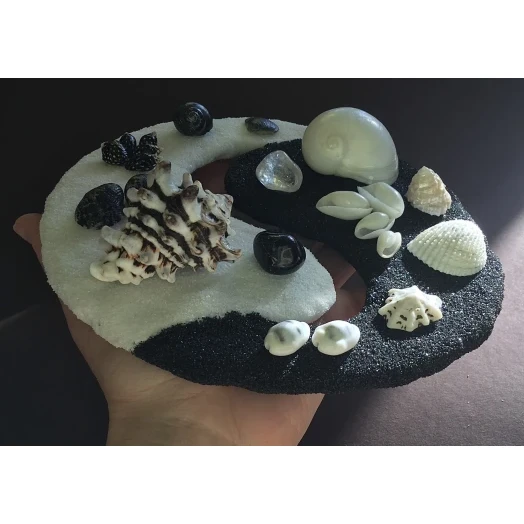 Sea Picture / Frame, Black & White Sandy Mandala # 43
