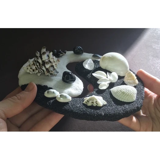 Sea Picture / Frame, Black & White Sandy Mandala # 43