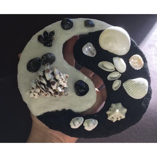 Sea Picture / Frame, Black & White Sandy Mandala # 43